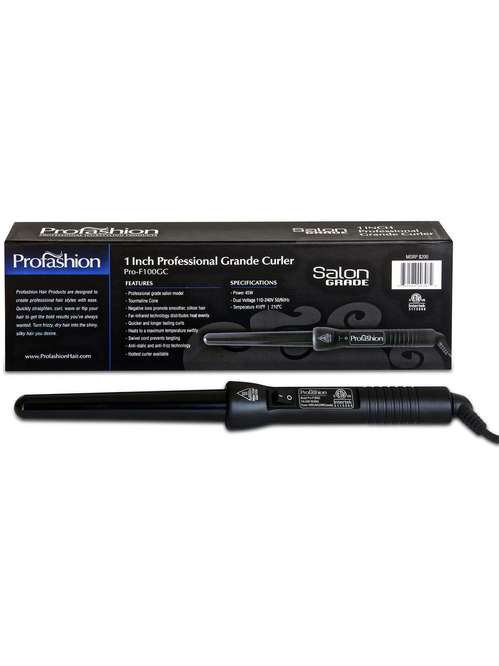 Profashion Pro-f100gc 1in Professional Grande Curler Tourmaline Cone Clipless Curling | SellerSpree