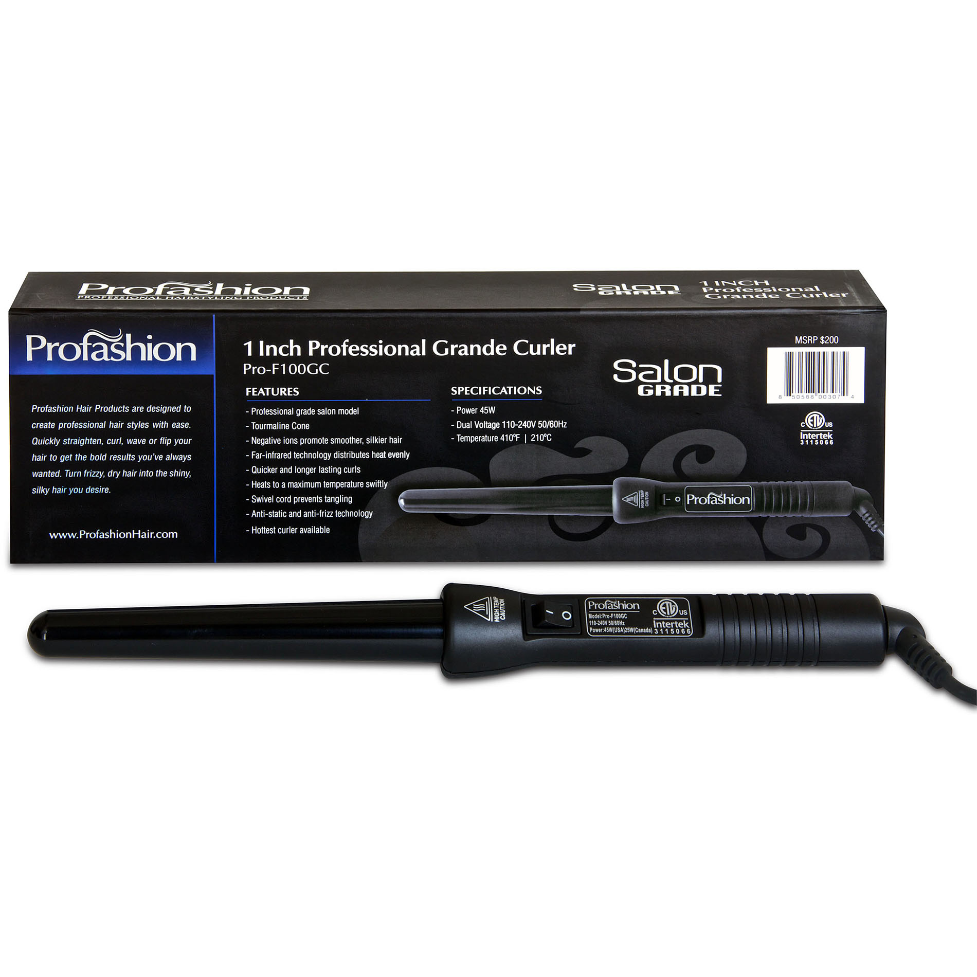 Profashion Pro-f100gc 1in Professional Grande Curler Tourmaline Cone Clipless Curling | SellerSpree