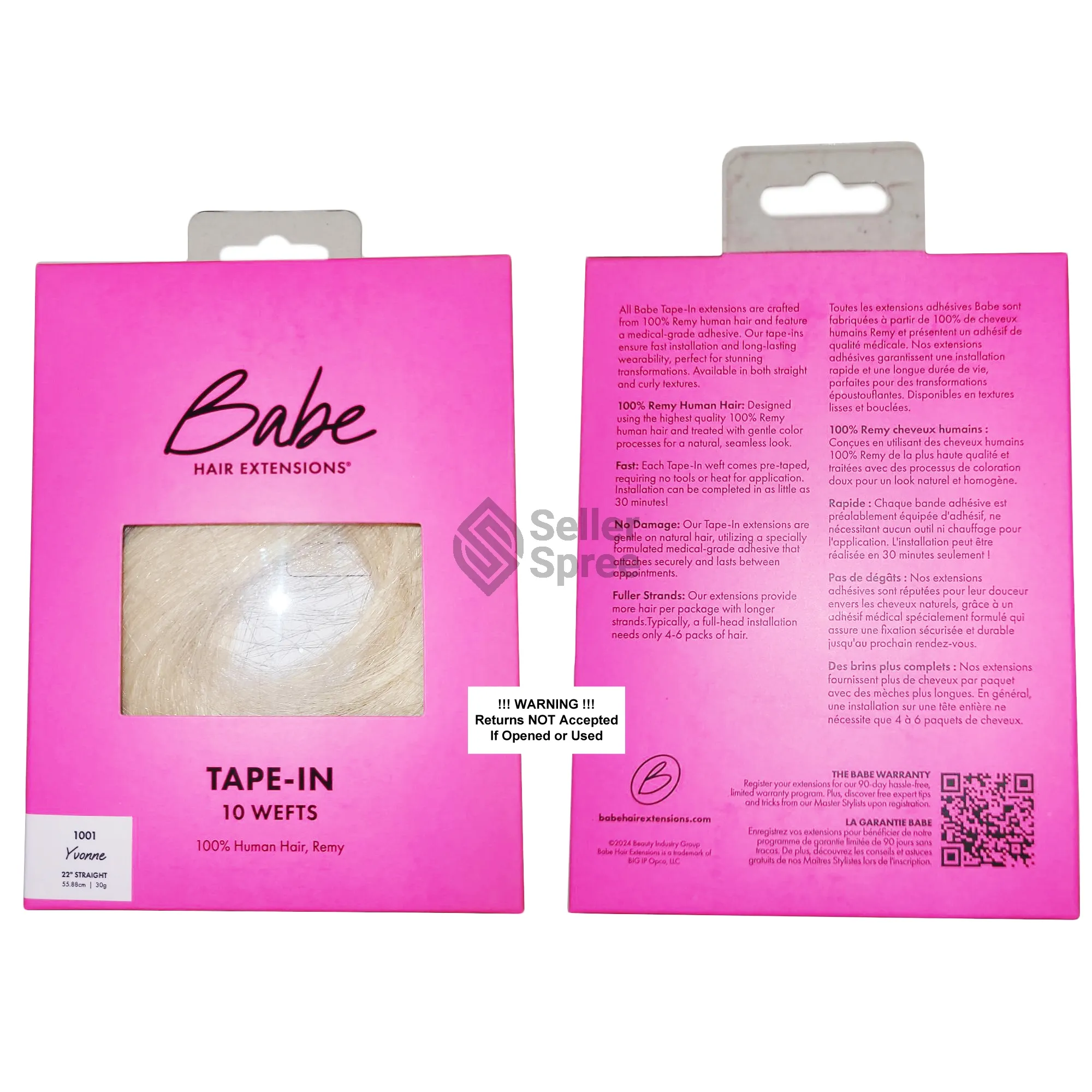 Babe Tape-In 22 Inch Yvonne #1001 Hair Extensions 10 Wefts Straight Color | SellerSpree