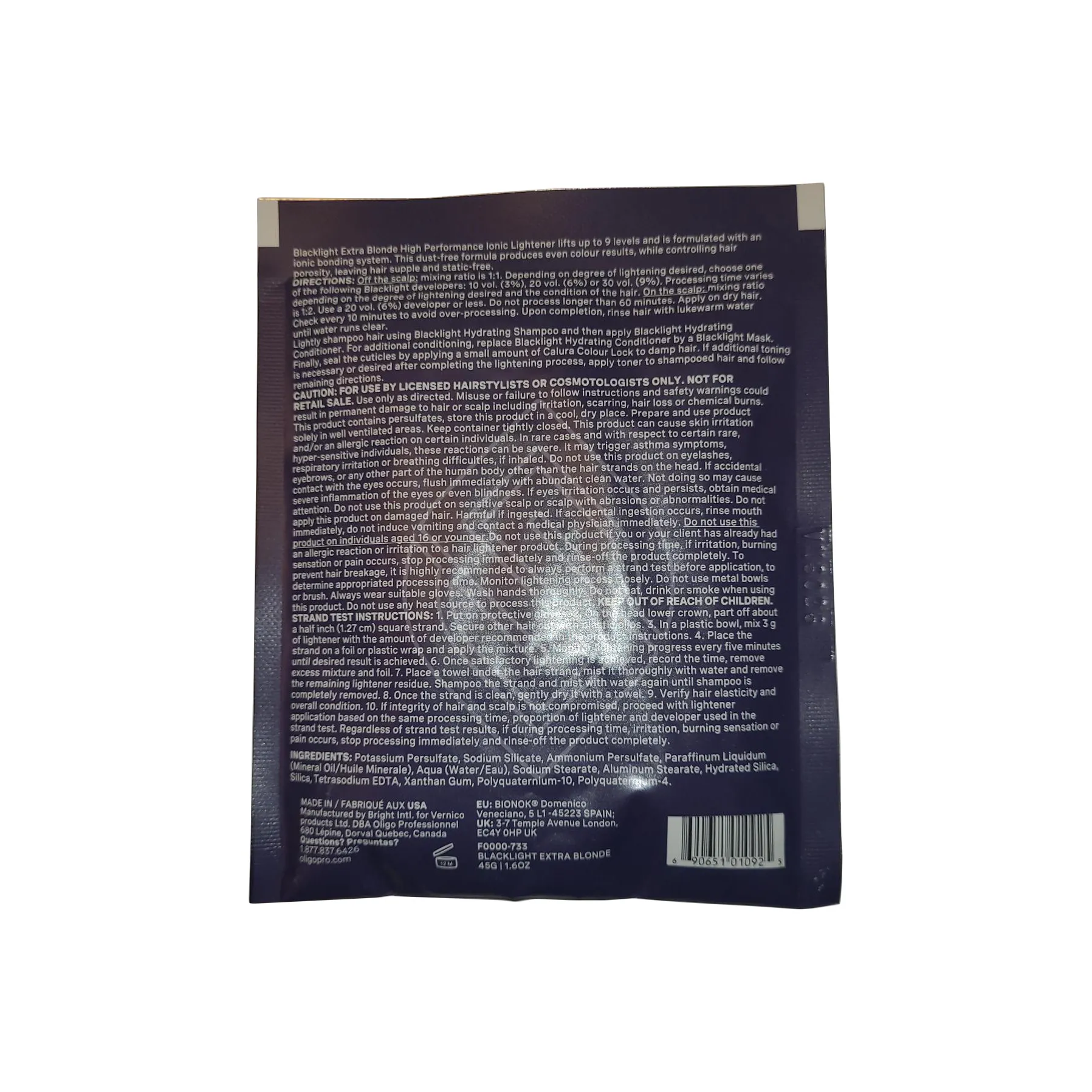 Oligo Blacklight Extra Blonde Bleach High Performance Ionic Lightener 1.6 Ounce 45 Gram | SellerSpree