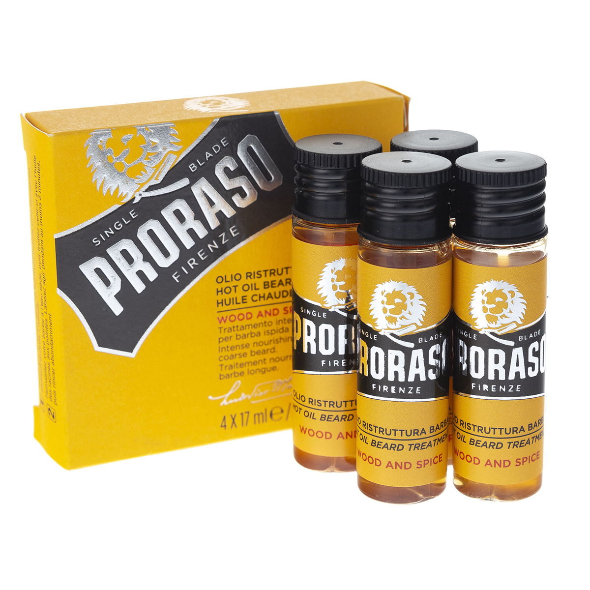Proraso Hot Oil Beard Treatment Wood & Spice Nourishing Treatment For Coarse Beard 4x17ml | SellerSpree